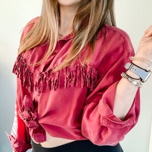 VINTAGE 100% Silk Western Blouse - Size M